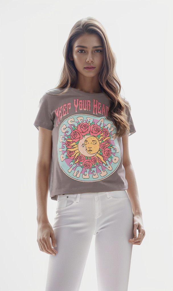 O165837 Keep Your Head Up Printed Regular Fit Cement T-Shirt