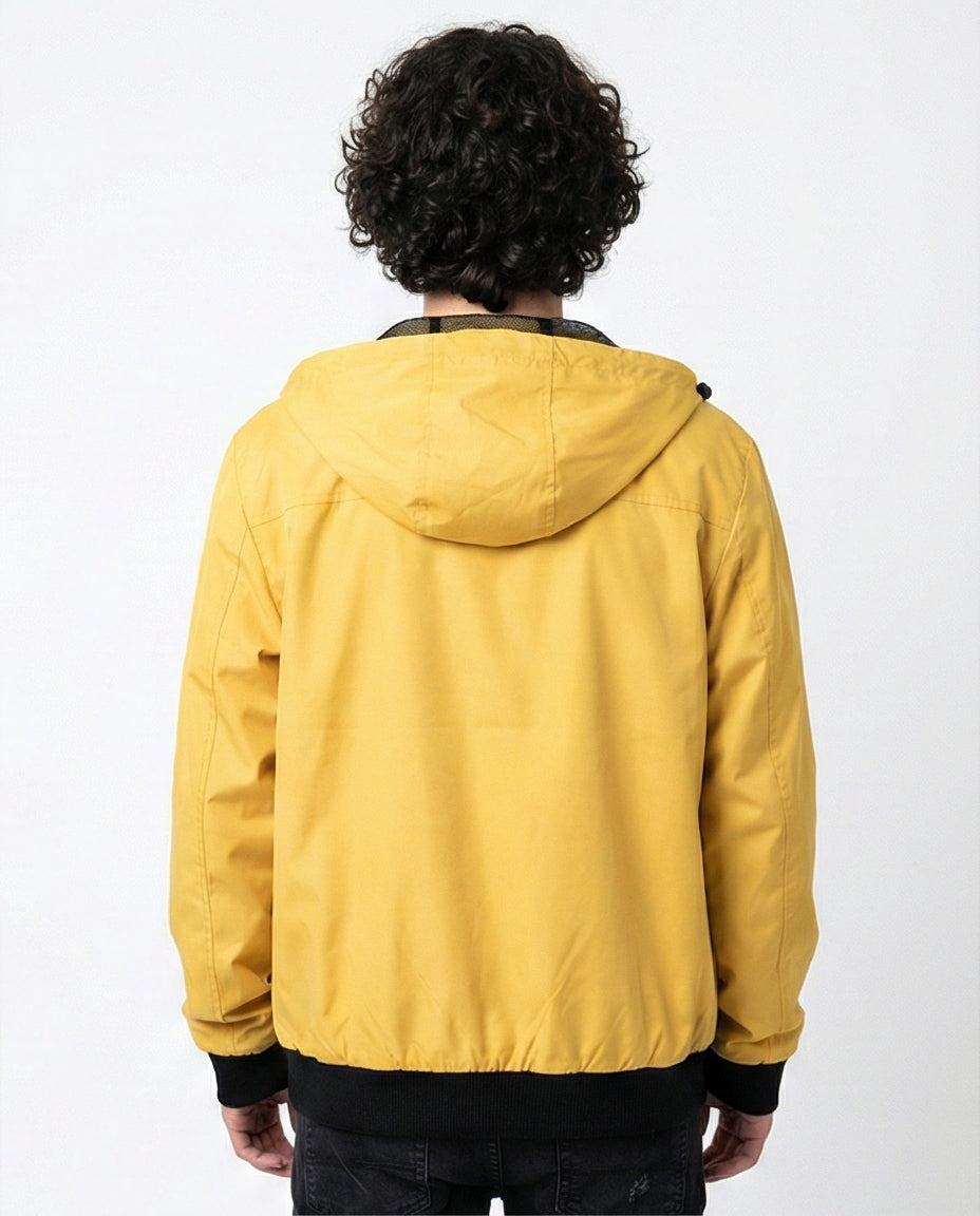 Mustard Yellow Hooded Mesh-Lined Bomber Jacket - O175901