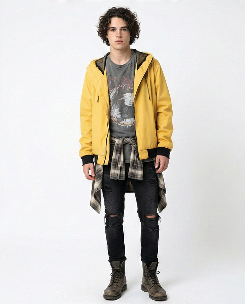 O175901 Hooded Neck With Drawstring Yellow Jacket