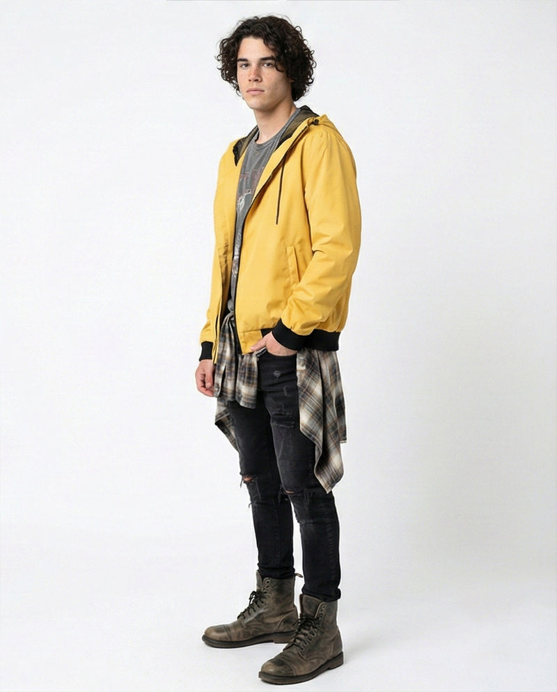O175901 Hooded Neck With Drawstring Yellow Jacket