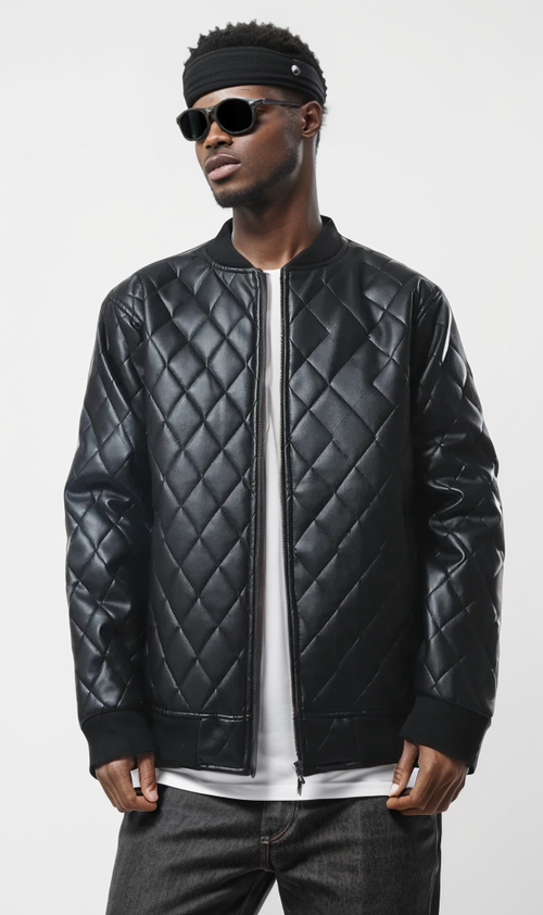 O176027 Soft Quilted Black Leather Jacket