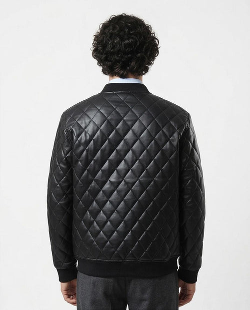 Ravin Men's Diamond-Quilted Faux Leather Bomber Jacket – Black - O176027