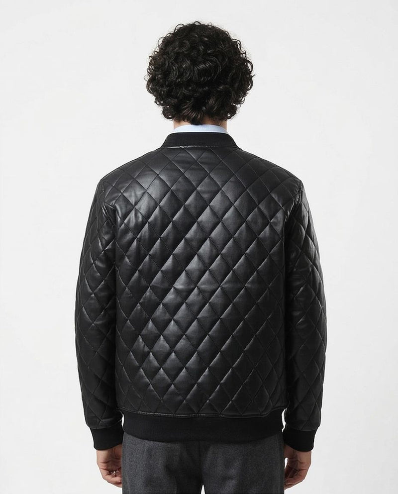 Ravin Men's Diamond-Quilted Faux Leather Bomber Jacket – Black - O176027