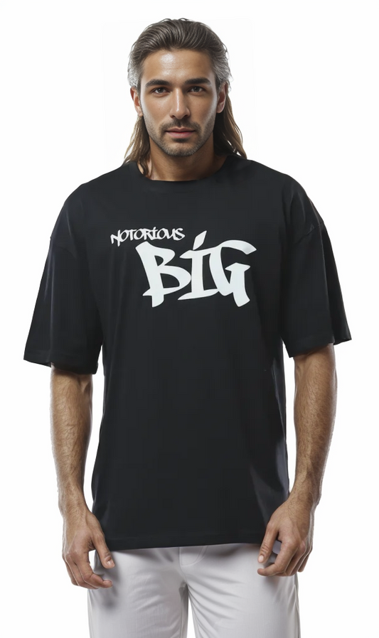 O178391 "Notorious Big" Elbow-Sleeves Slip On Black Tee
