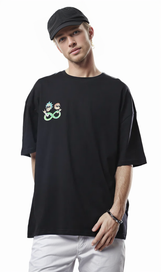 O178402 Black Printed "Rick And Morty" Relaxed Fit Tee
