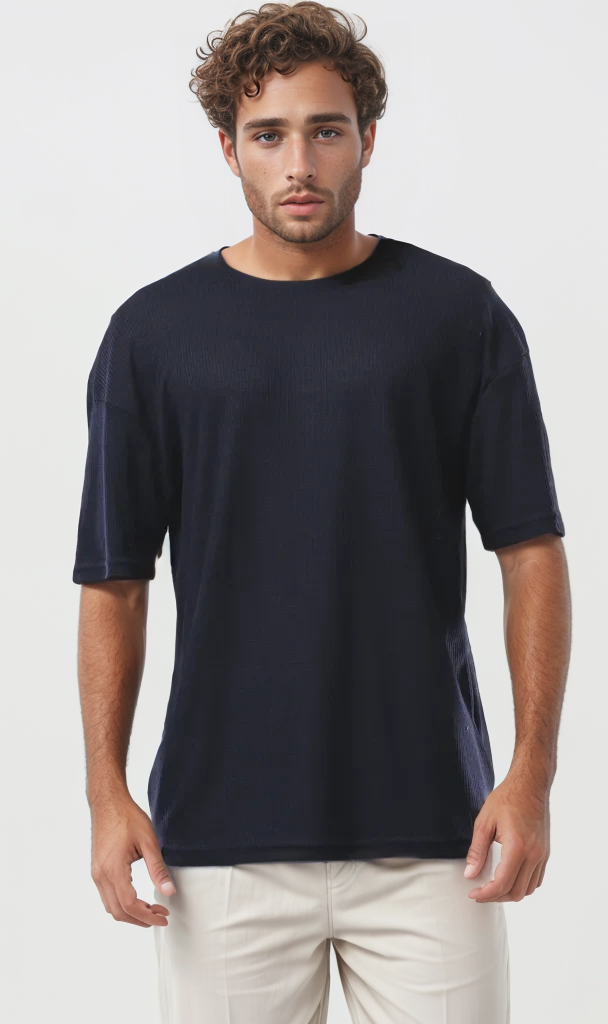 Men's Midnight Navy Textured Oversized T-Shirt - 0178881