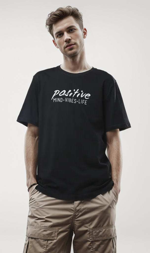 O178972 Slip On Black Printed "Positive" Tee