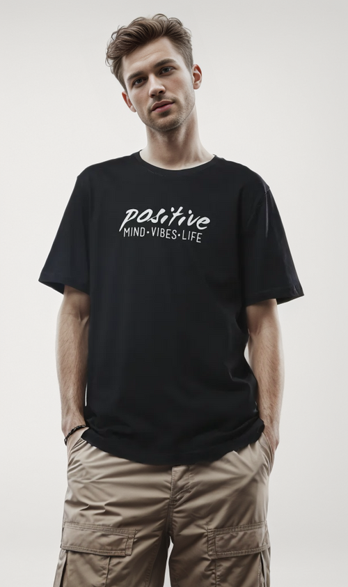 O178972 Slip On Black Printed "Positive" Tee