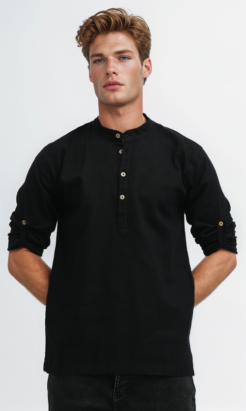 O181030 Long Sleeve Black Casual Shirt