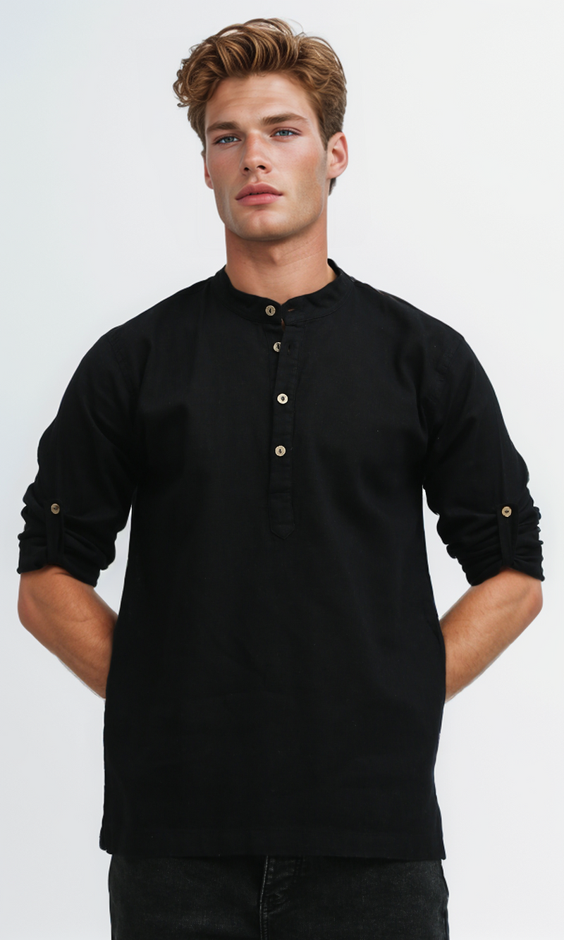 O181030 Long Sleeve Black Casual Shirt