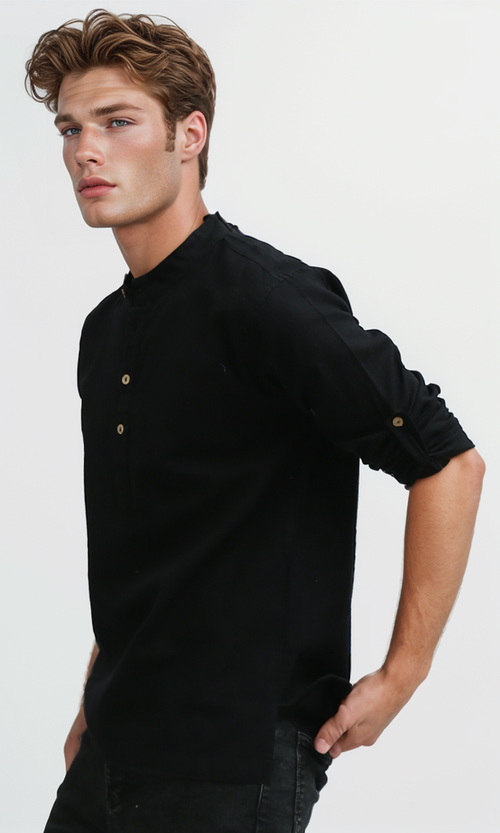 O181030 Long Sleeve Black Casual Shirt