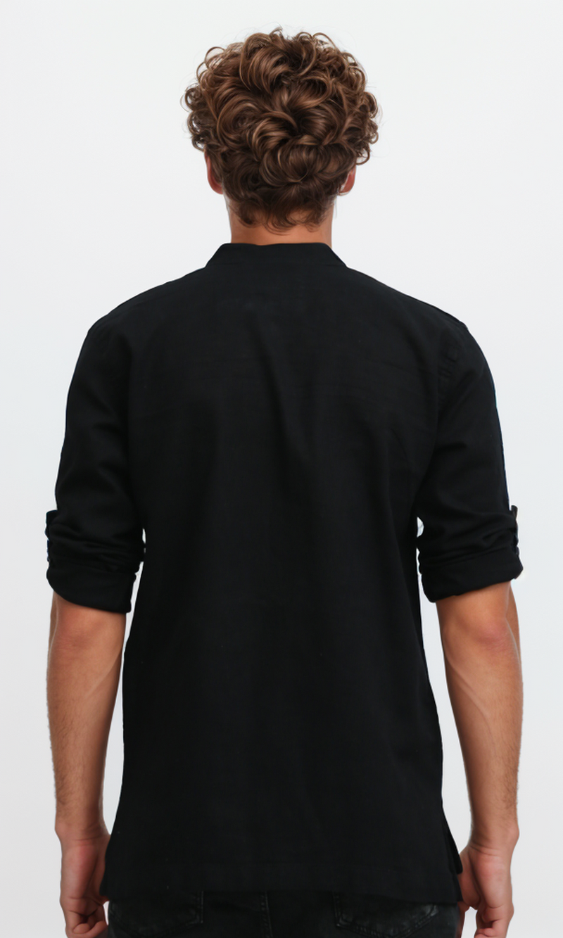 O181030 Long Sleeve Black Casual Shirt