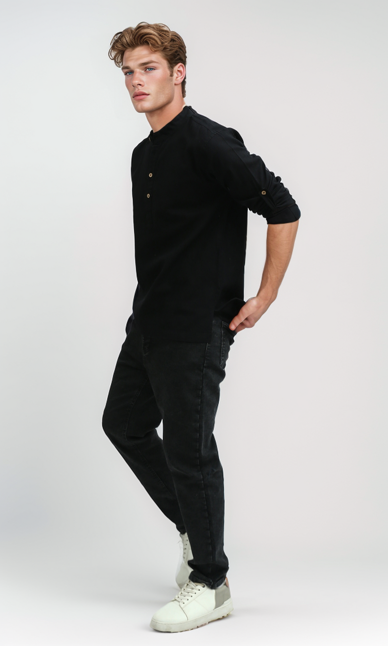 O181030 Long Sleeve Black Casual Shirt