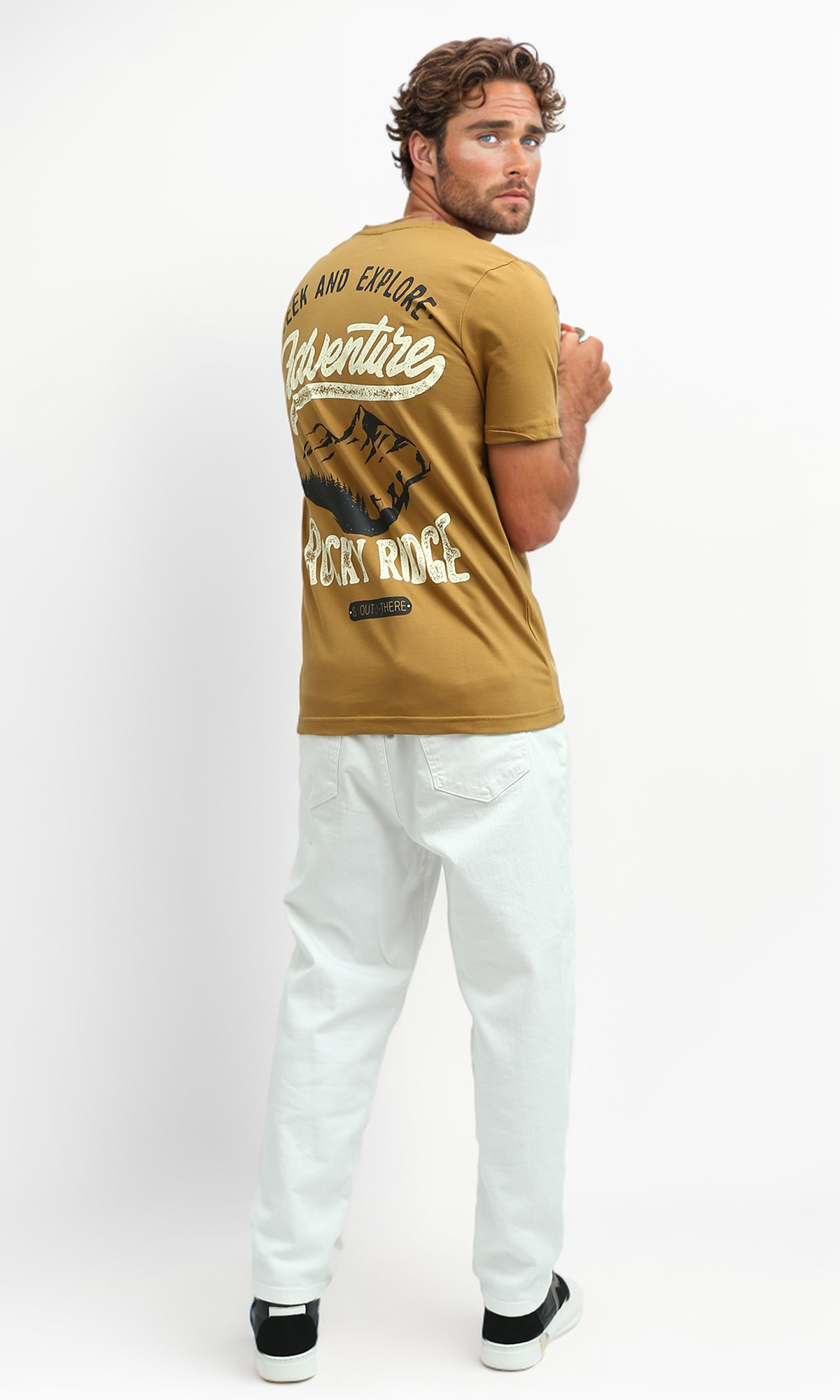 O182405 Mustard Short Sleeves Slip On Printed Tee