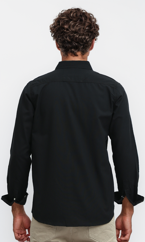 O188519  Solid Long Sleeves Casual Black Buttoned Shirt