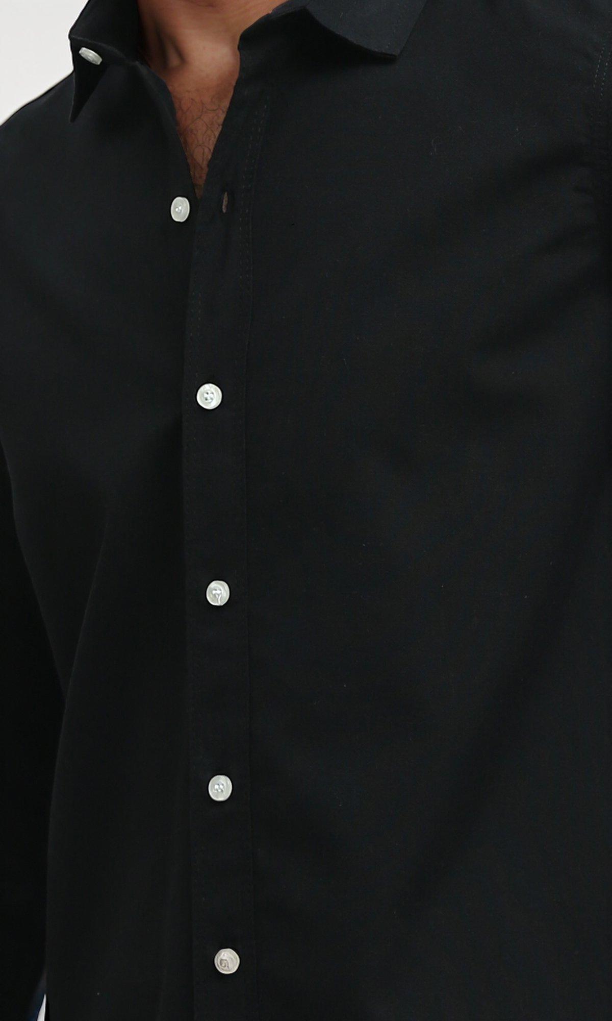 O188519  Solid Long Sleeves Casual Black Buttoned Shirt
