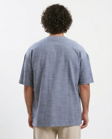 تي شيرت مريح سهل الارتداء مع جيب أمامي - هيذر كحلي