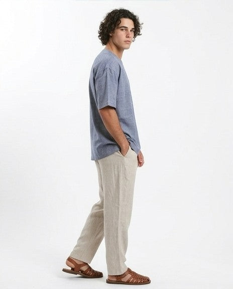 تي شيرت مريح سهل الارتداء مع جيب أمامي - هيذر كحلي