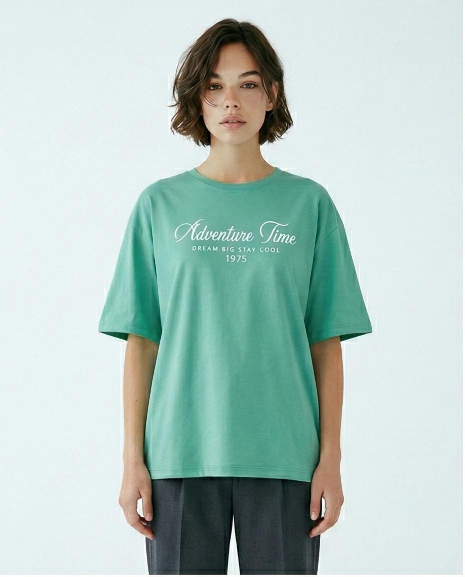 Sage Green Adventure Time Oversized Graphic Tee - 0192703