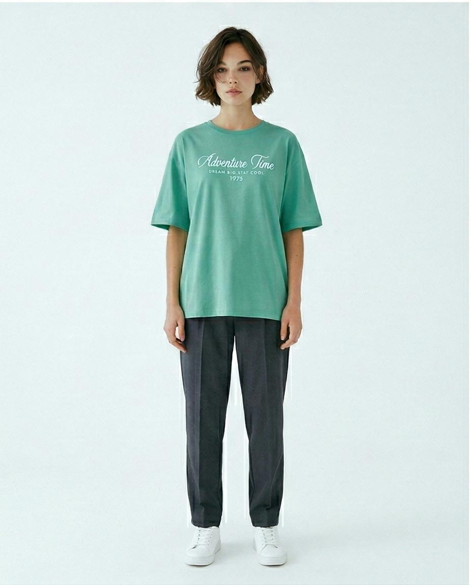Sage Green Adventure Time Oversized Graphic Tee - 0192703