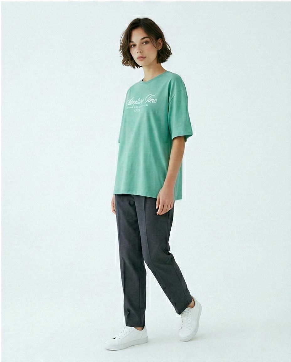 Sage Green Adventure Time Oversized Graphic Tee - 0192703