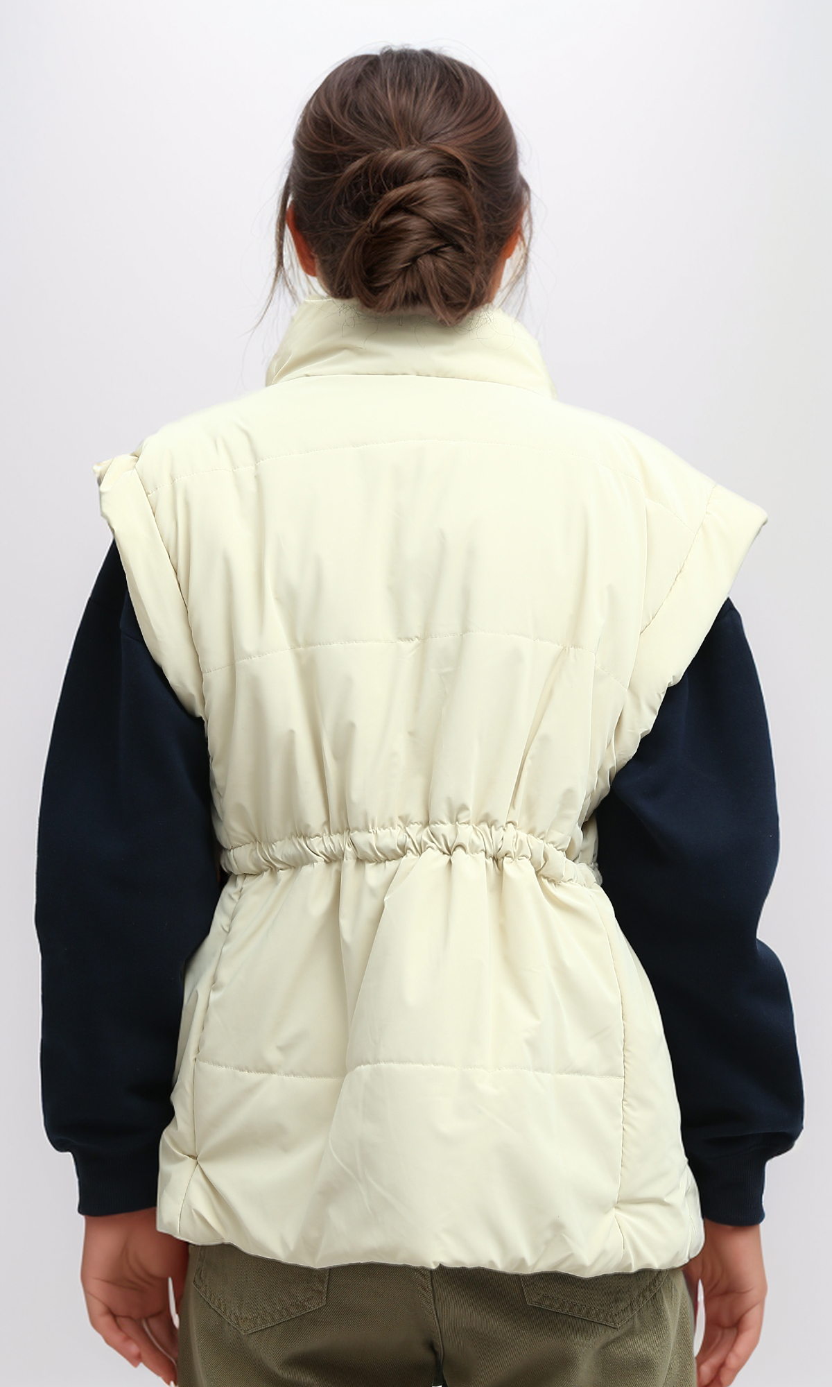 O192717 Sleeveless Bomber Jacket With Drawsting - Light Beige