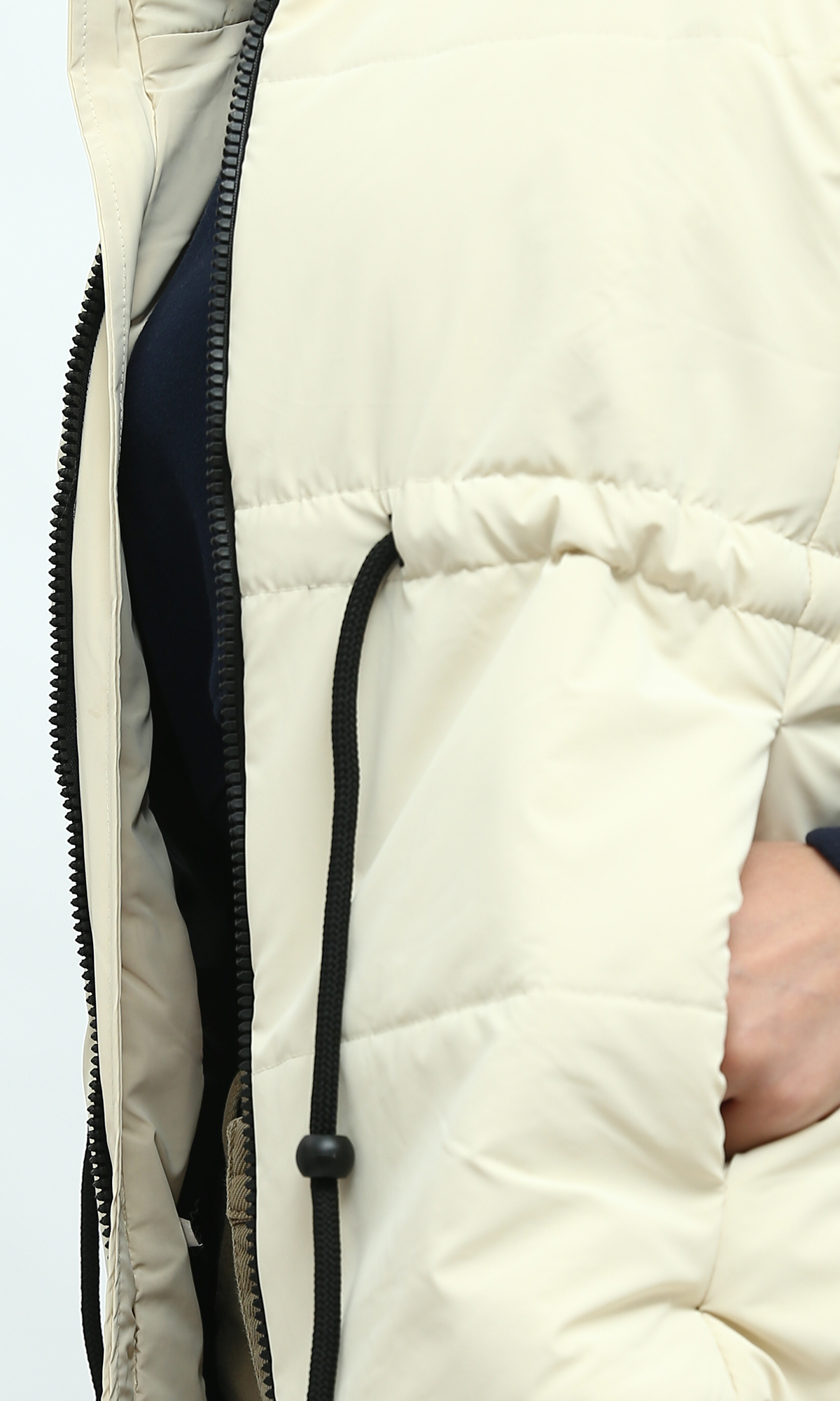 O192717 Sleeveless Bomber Jacket With Drawsting - Light Beige