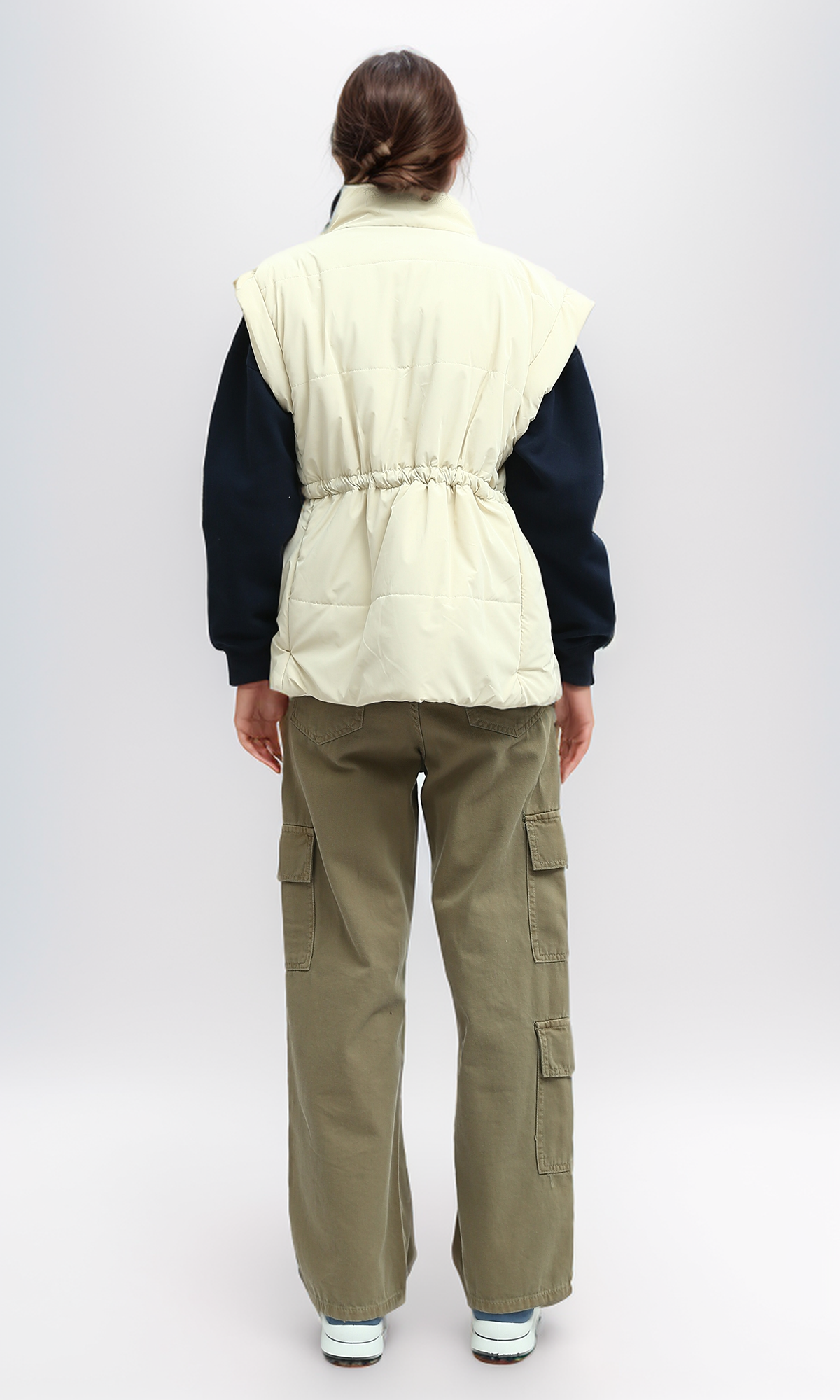 O192717 Sleeveless Bomber Jacket With Drawsting - Light Beige