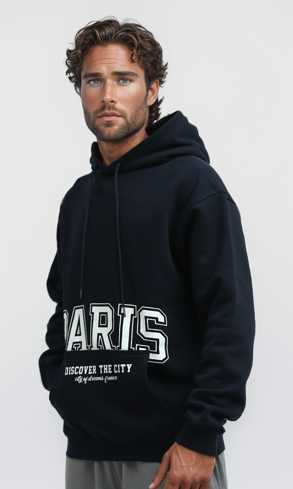 O193403 Drawstring Hoodie Neck With Printed On Pocket - Navy