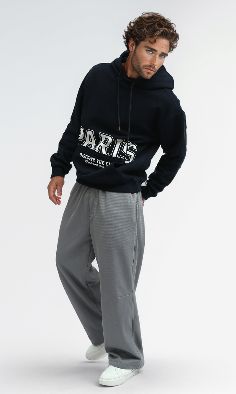 O193403 Drawstring Hoodie Neck With Printed On Pocket - Navy