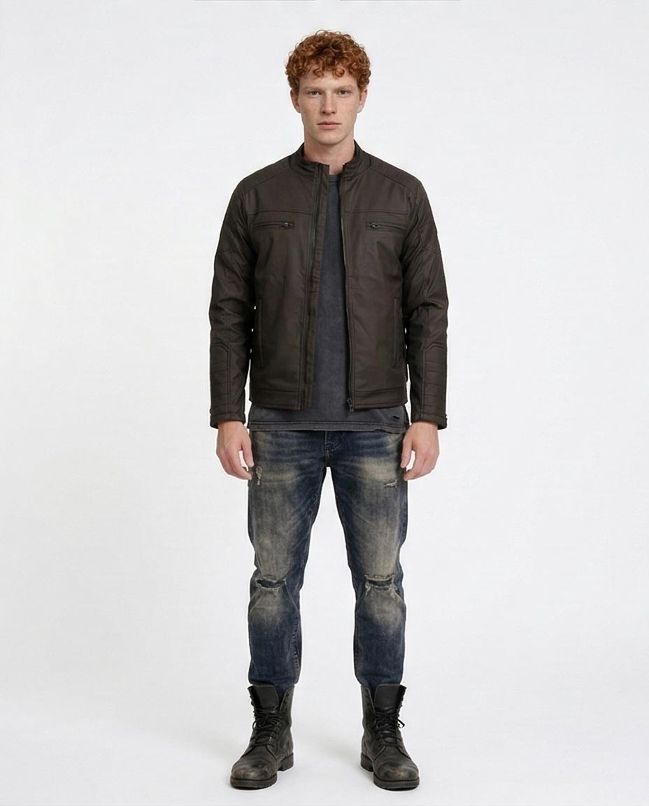 Ravin Men's Quilted Panel Technical Biker Jacket – Black O197489