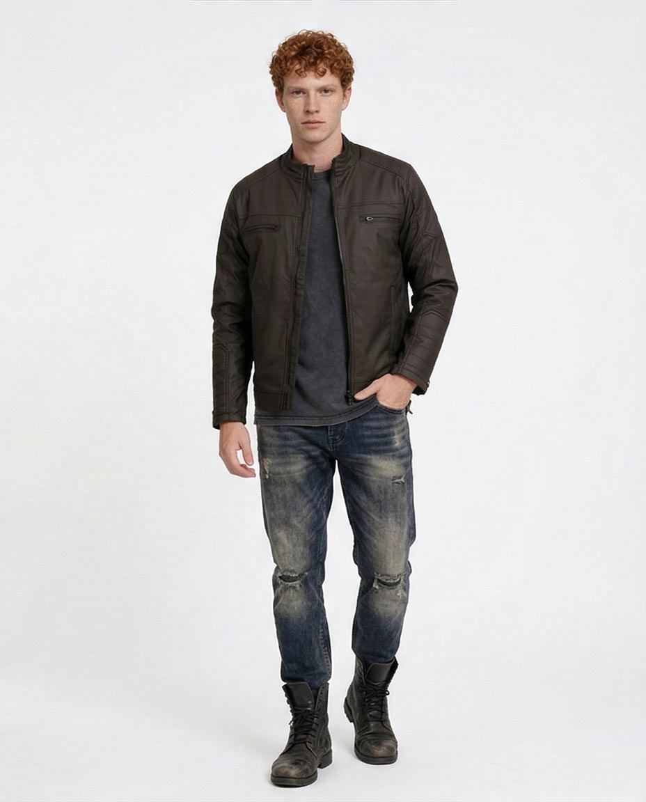 Ravin Men's Quilted Panel Technical Biker Jacket – Black O197489