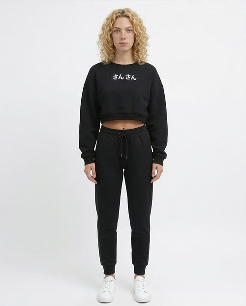 Ravin Unisex Cropped "San-San" Anime Graphic Sweatshirt - Black - o197577