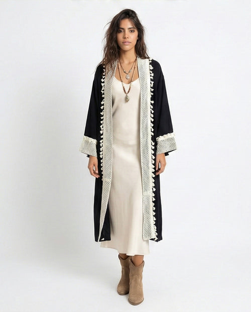 O198046 - Long Sleeves Crochet Feminine Cardigan - Black