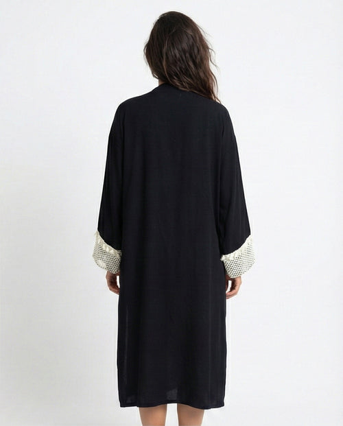 O198046 - Long Sleeves Crochet Feminine Cardigan - Black