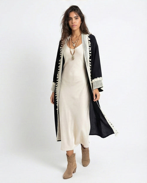 O198046 - Long Sleeves Crochet Feminine Cardigan - Black