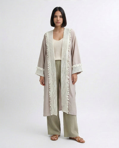 O198047 - Long Sleeves Coffee Crochet Summer Cardigan