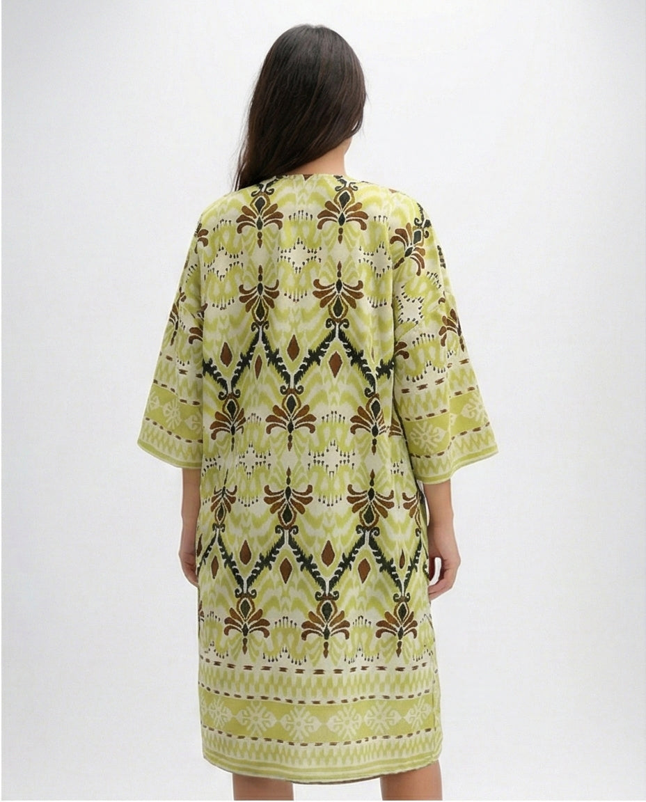 O198122 Neon Green & White Cotton Slip On Kimono