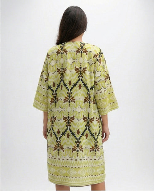 O198122 Neon Green & White Cotton Slip On Kimono