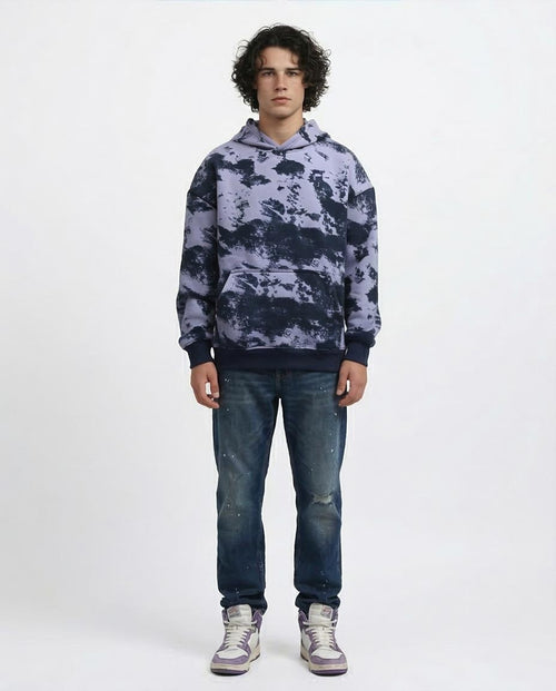 Ravin Men’s Oversized "Cloud Burst" Abstract Tie-Dye Hoodie – Lavender & Navy - o198339