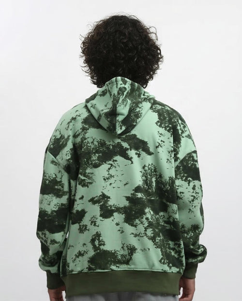 RAVIN Men’s Oversized Marble-Print Heavyweight Fleece Hoodie – Mint & Olive - o198341