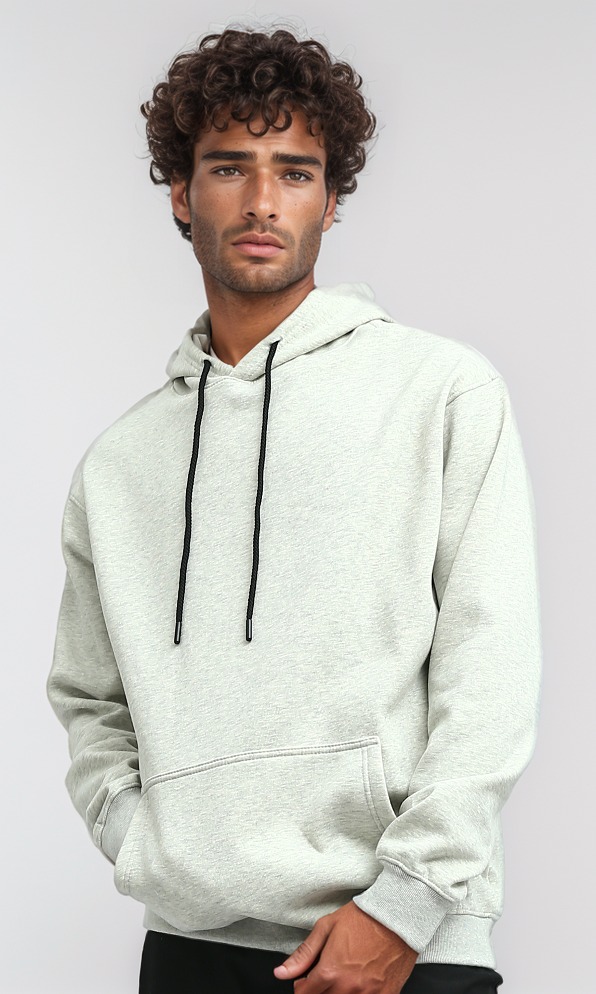 O198429 Heather Light Grey Relaxed Fit Slip On Hoodie