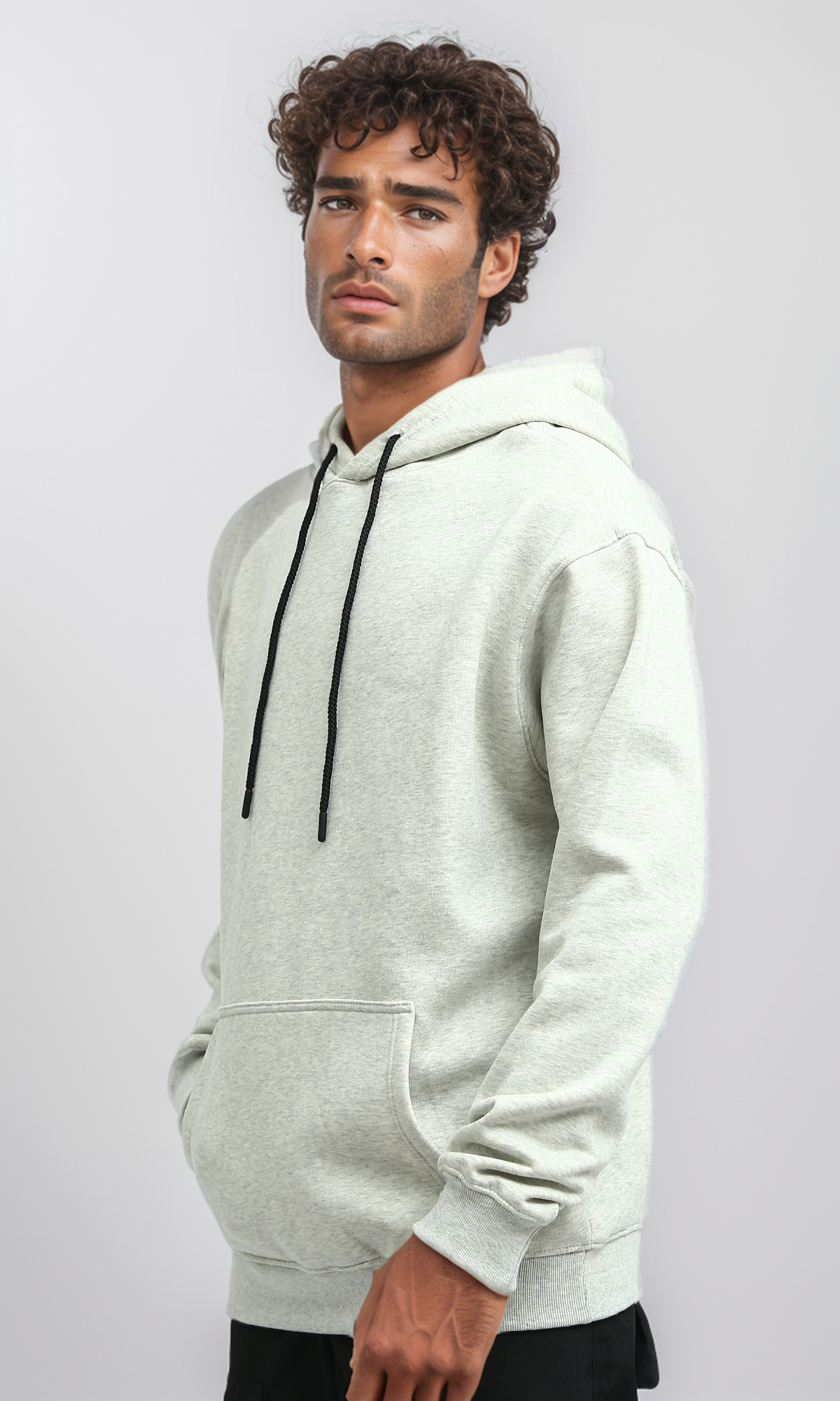 O198429 Heather Light Grey Relaxed Fit Slip On Hoodie