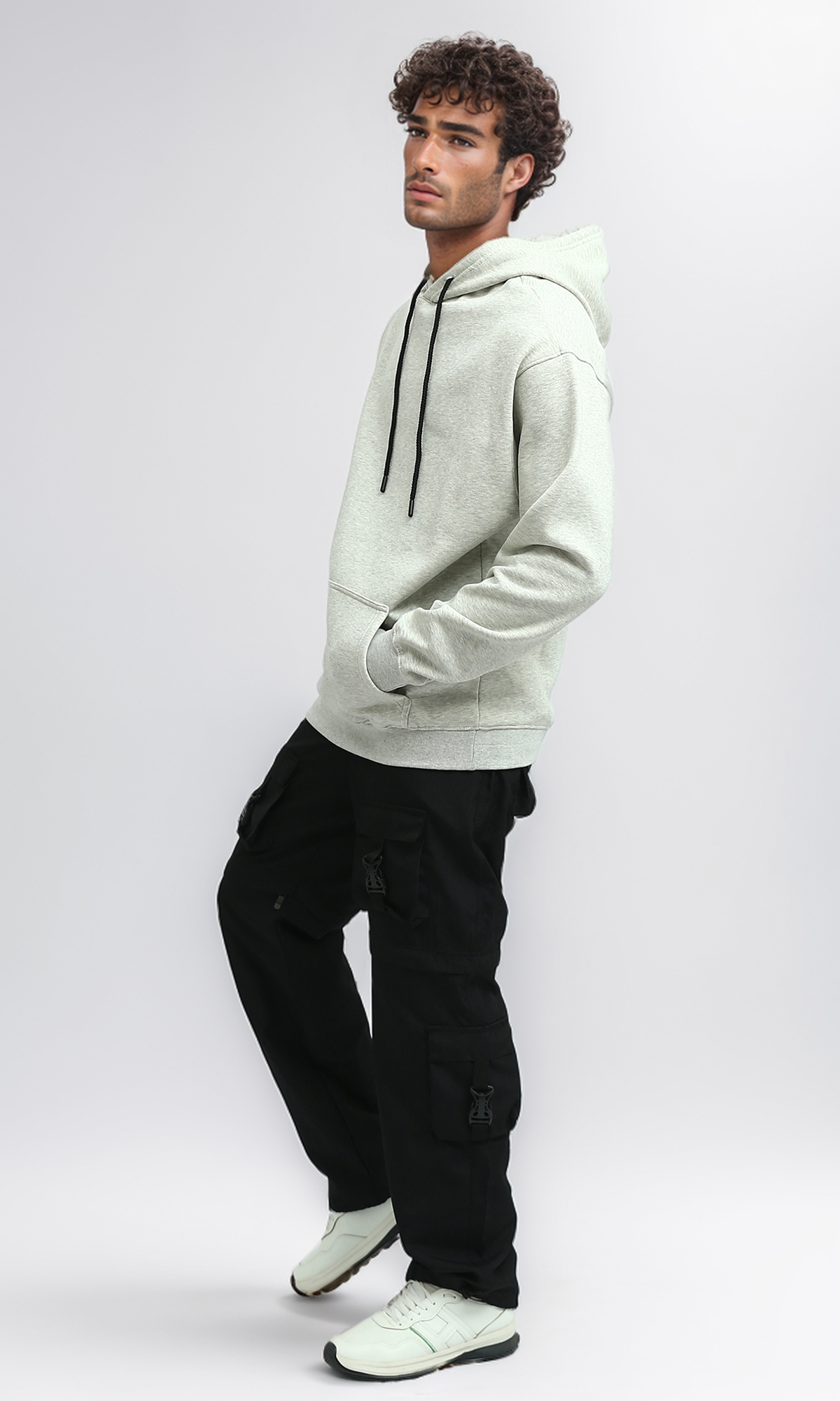 O198429 Heather Light Grey Relaxed Fit Slip On Hoodie