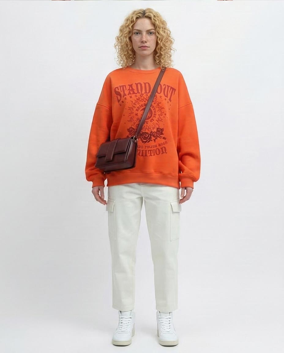Vibrant Orange Intuition Graphic Oversized Sweatshirt - 0198530