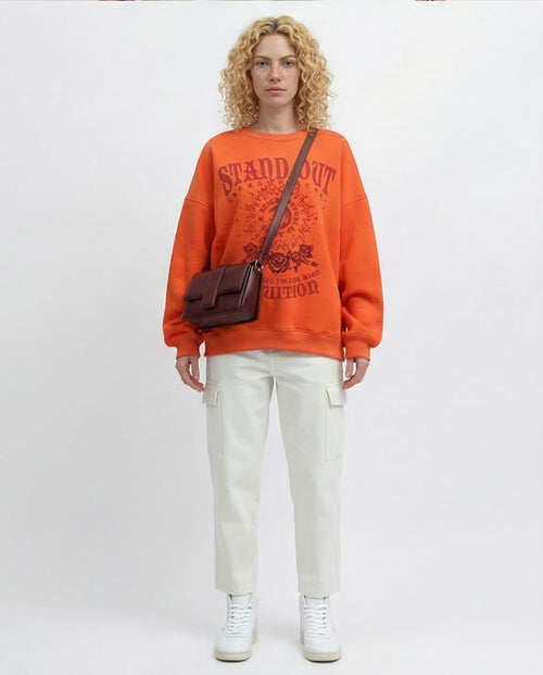 Ravin Women’s Oversized "Stand Out" Graphic Sweatshirt – Orange Speckle - o198530