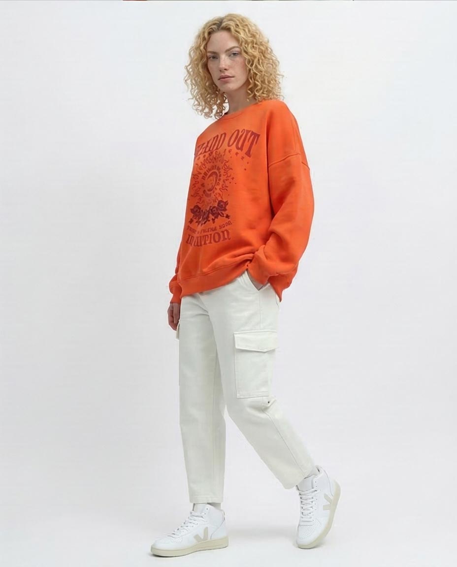 Vibrant Orange Intuition Graphic Oversized Sweatshirt - 0198530