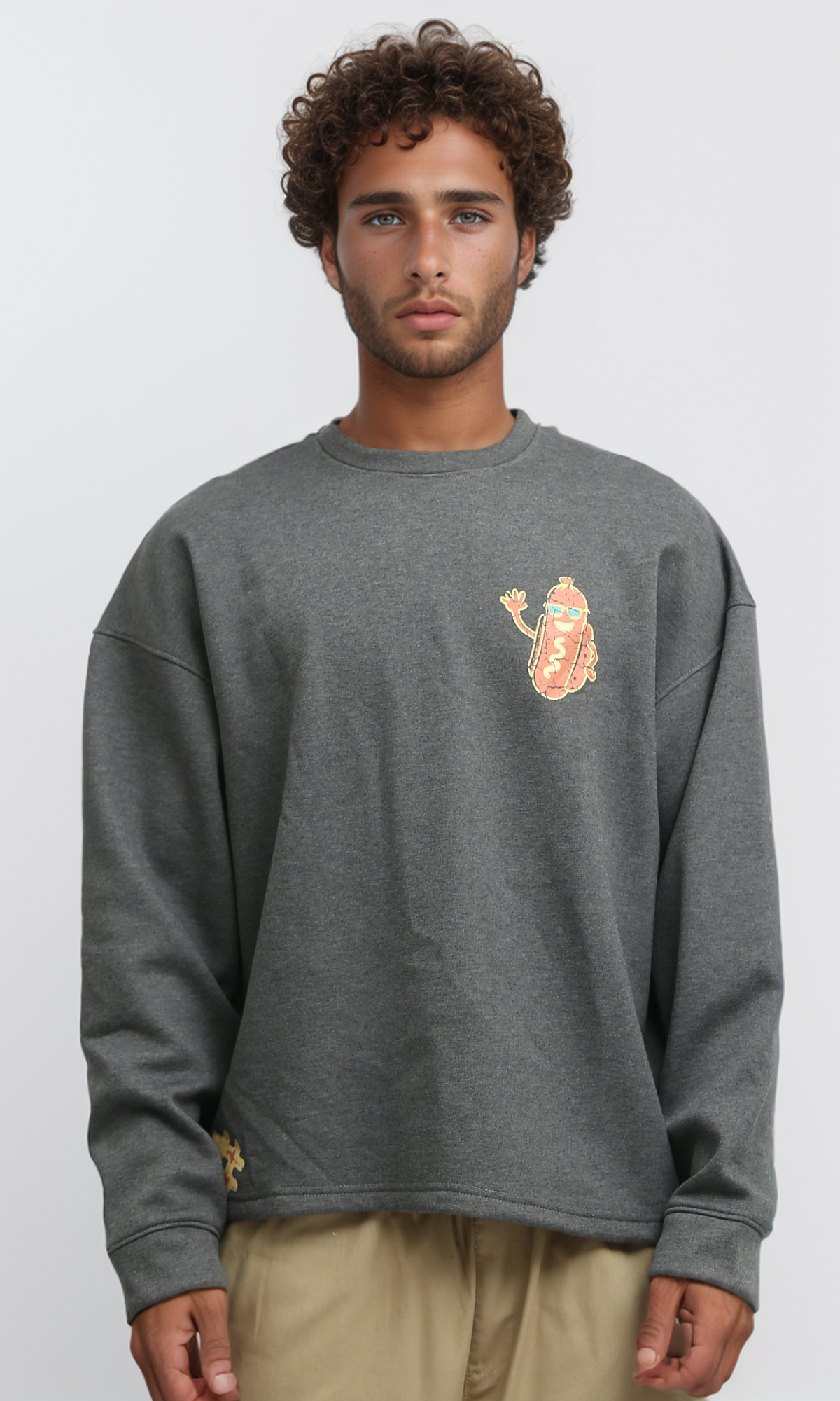 O198781  Long Sleeves Printed Sweatshirt With Heather Dark Grey