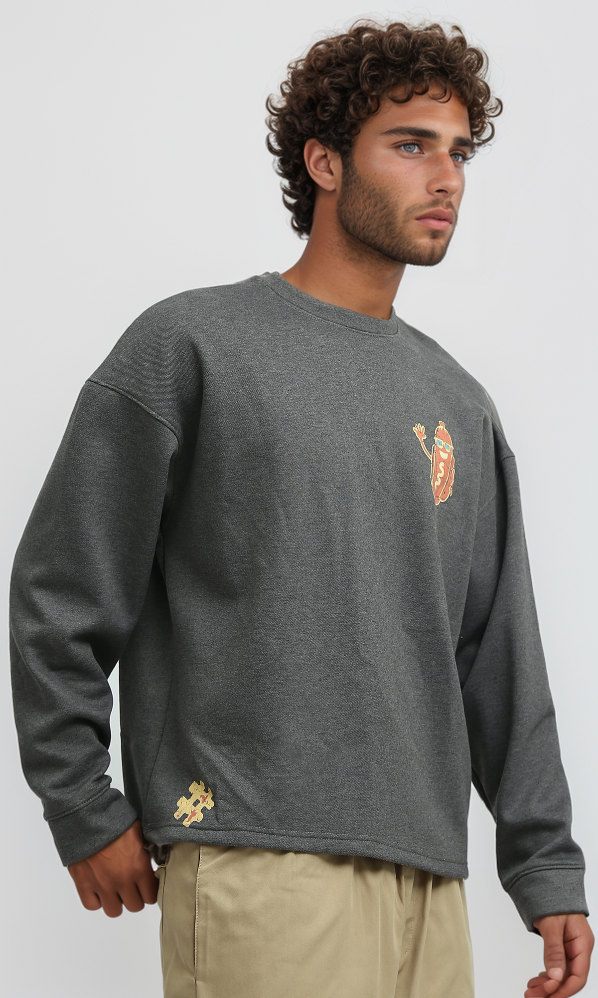 O198781  Long Sleeves Printed Sweatshirt With Heather Dark Grey