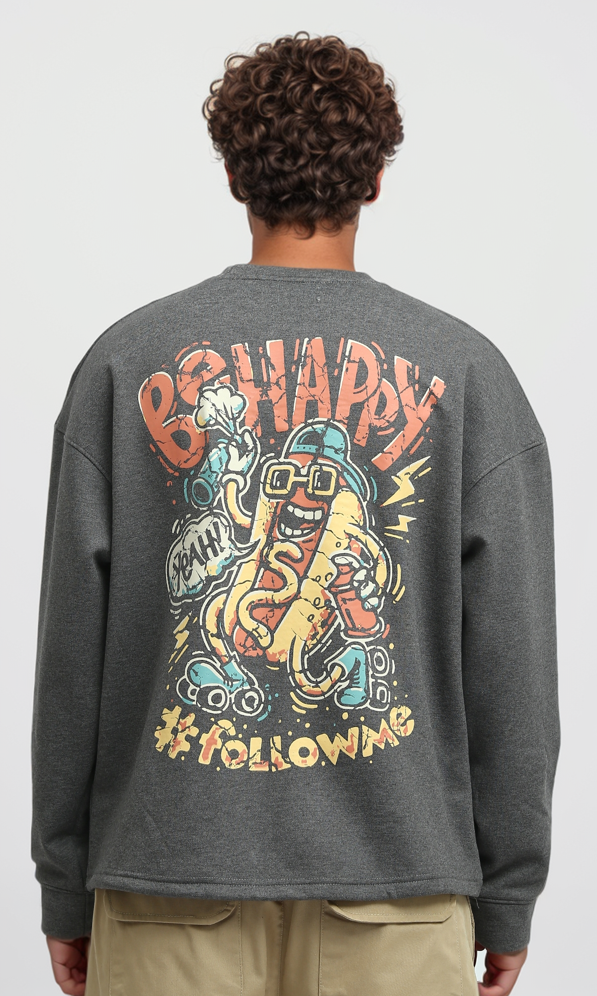 O198781  Long Sleeves Printed Sweatshirt With Heather Dark Grey